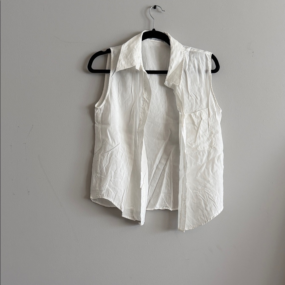Mango Sleeveless White Button-Down Shirt